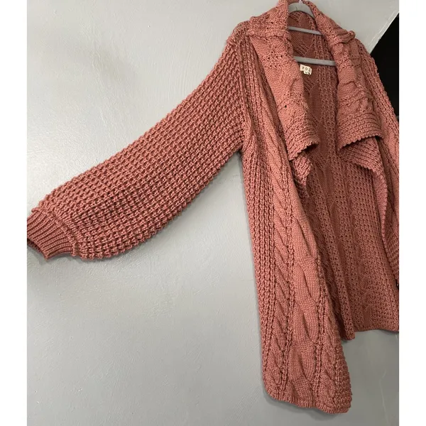 POL Chunky Sweater Cardigan Size Medium Open Front Knit Crochet Boho Cable Knit - Image 2
