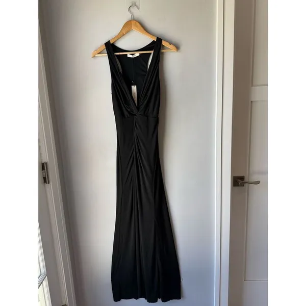 NWT Mustard Seed Maxi Plunging Neckline Black Twist Knot High Slit Dress - Image 3