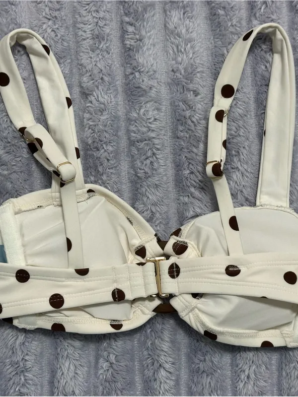 Shade & Shore Polka Dot Bikini Top — White & Brown — Size XS (0–2) - Image 4