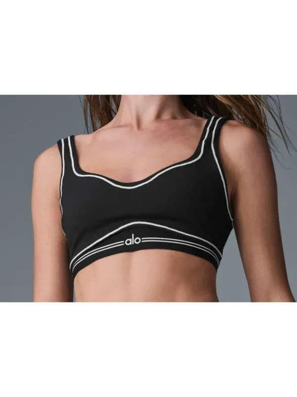 Alo Airbrush Heart Throb Bra Black White Padded Seamed Sports Cropped Bralette - Image 2