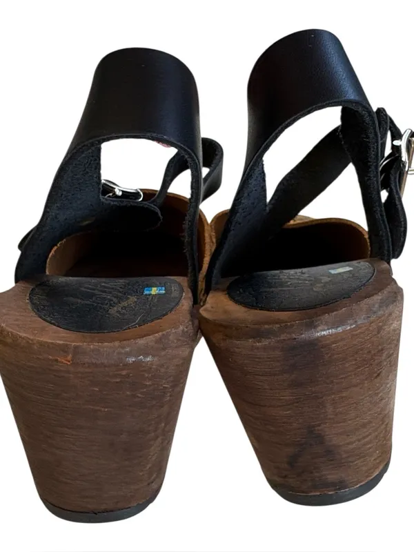 EUC Lotta’s Stockholm Leather Sling Back Heeled Clogs Black Leopard 7.5 - 8 - Image 5