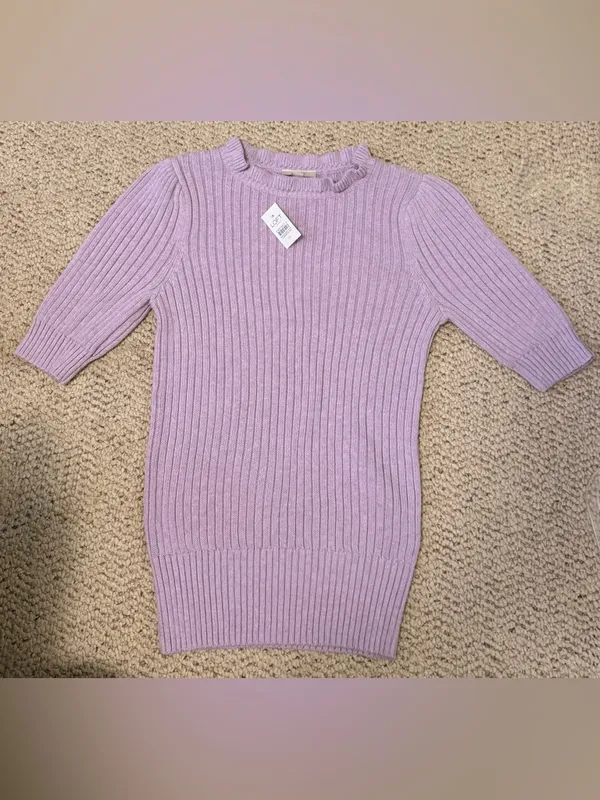 NWT LOFT Outlet Lavender Ribbed Knit Mock Neck Sweater Top Medium Stretch Office - Image 2