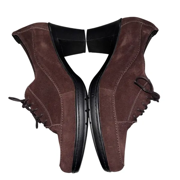 NEW Clarks Bendables Brown Suede Lace Up Oxford Heels Booties Shoes size 10W - Image 5