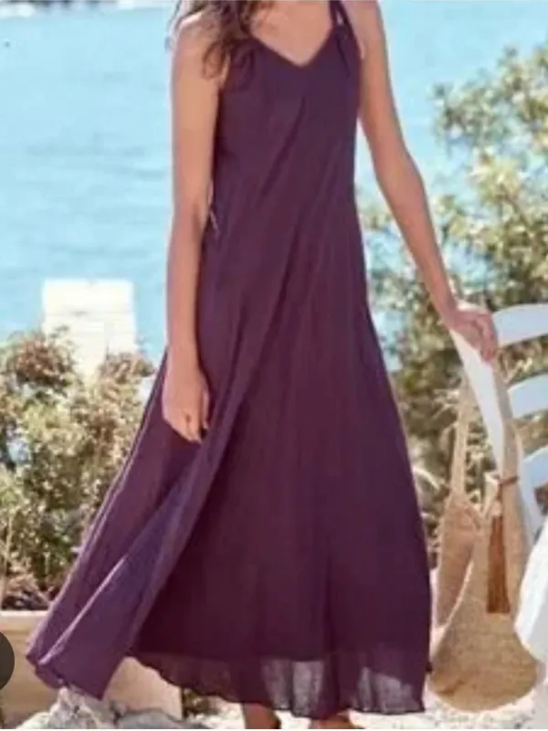 NEW Garnet Hill Cotton Gauze Long Maxi Cover-Up Dress Purple Coastal Size Medium - Image 12