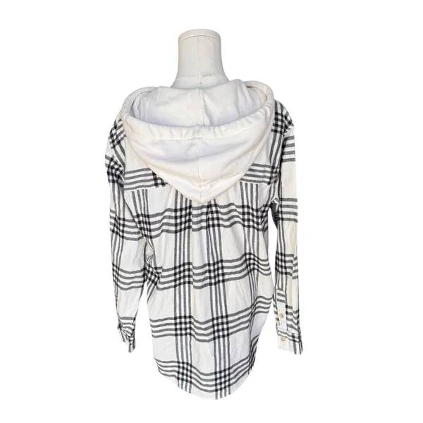 American Eagle - NWT Plaid Button Down Y2K Grunge Hooded Shirt Jacket Sz S - Image 5