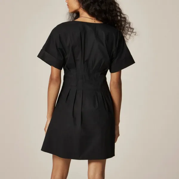 J. Crew Wren Mini Shirt Dress Cotton Blend Poplin Pleated Black $158 NWT Size 14 - Image 3