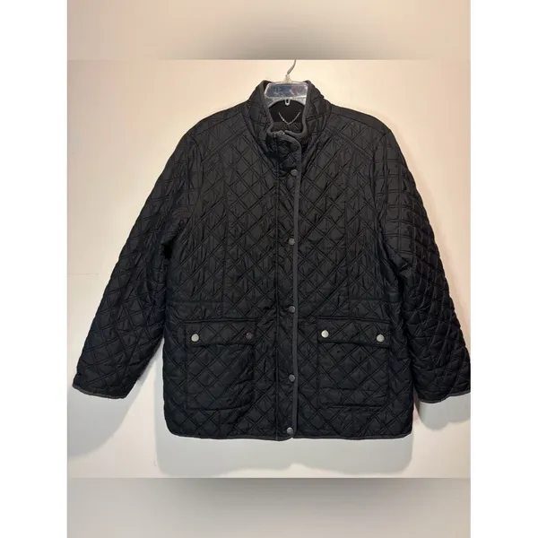 Lucky Brand Black Quilted Jacket Full Button + Snaps Pockets Lined Size XXL - Image 2