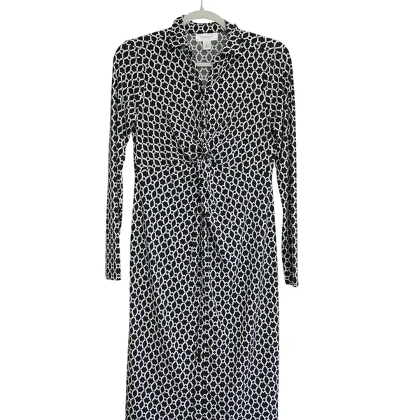 Motherhood‎ Maternity Size Small Shirt Dress Black White Geometric Twist Front - Image 2