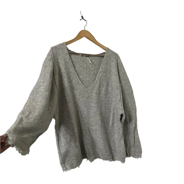 FREE PEOPLE Irresistible Gray Wool Fringe Sweater Pullover Top - Image 5