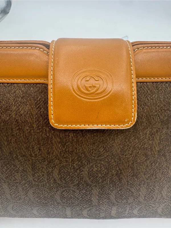 GUCCI Vintage GG Monogram Silk Jacquard Wristlet Clutch Brown - Image 6