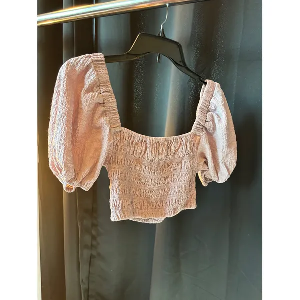 Urban Outfitters Smocked Puff Sleeve Crop Top Lavender Purple Square Neck Small - Image 2