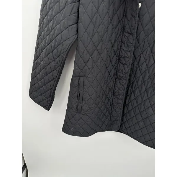 Garnet‎ Hill Black Essential Quilted Coat Snap Zip Removable Hood Sz 14 Pockets - Image 4