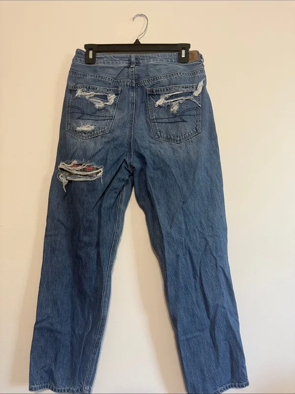 American Eagle Outfitters Ripped Patchwork Straight Mom Jeans - Image 7