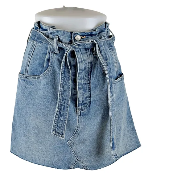 Free People We The Free East of Eden Belted Jean Mini Denim Skirt Distressed 28 - Image 2