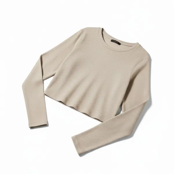 Universal Threads Womens Long Sleeve Ribbed Crop Top Beige NWT XL - Image 3