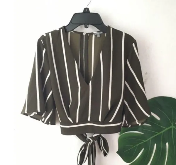 Charlotte Russe Blouse Crop Stripe Wrap Top - Image 5