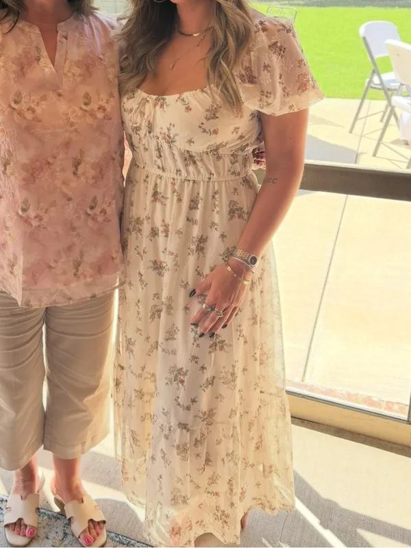 Blu Pepper Cream Floral Puff-Sleeve Milk Maid Midi Dress - Image 6