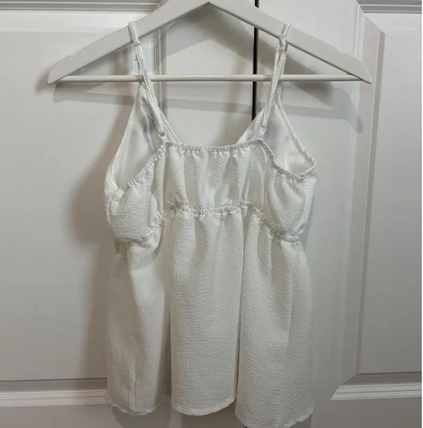 White tank top with blue floral embroidery #floral #embroidered #tanktop - Image 2