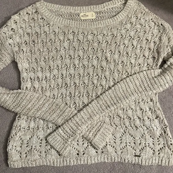 Hollister crochet knit sweater cream long sleeve size small - Image 2