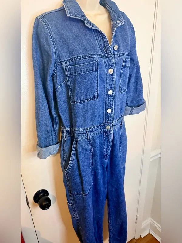 Old Navy Coveralls Womens Small Denim Jumpsuit Boilersuit Utility Workwear Blue - Image 6