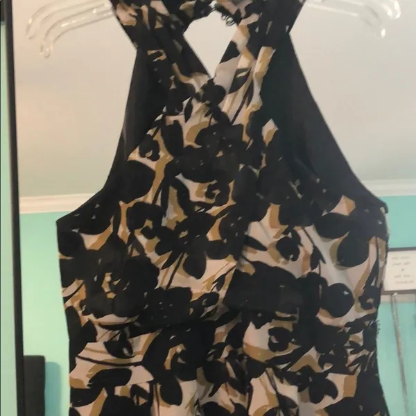 OUTBACK RED Floral Halter‎ Neck Knee Length Dress Women's Black Tan White Size 8 - Image 3