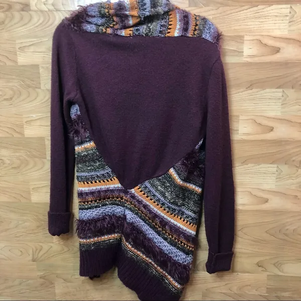 BKE Size Small Crochet Open Front Cardigan Sweater Combination Deep Burg… - Image 2