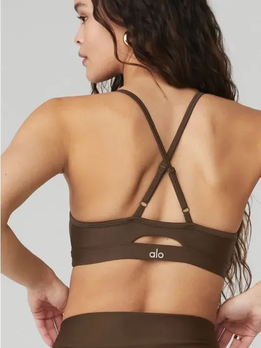 ALO Airlift intrigue sports bra espresso criss cross back straps workout top - Image 2