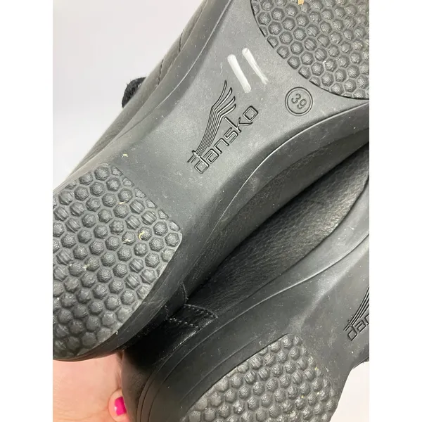 Dansko Loafers Womens 39 Black Good Leather Pleated Strap Comfort Wedge Shoes - Image 7