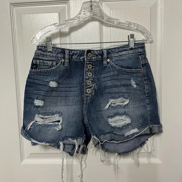 Kancan Jovana ultra‎ high rise distressed cuff button fly jean shorts size 27 - Image 2