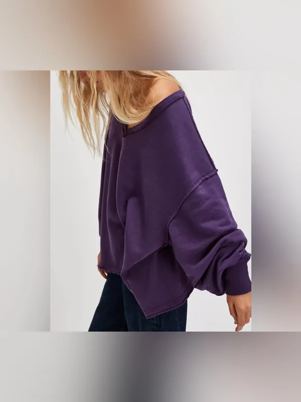 Free People We The Free Venice V-Neck Sweatshirt - Sour Grape Purple - XS - Image 4