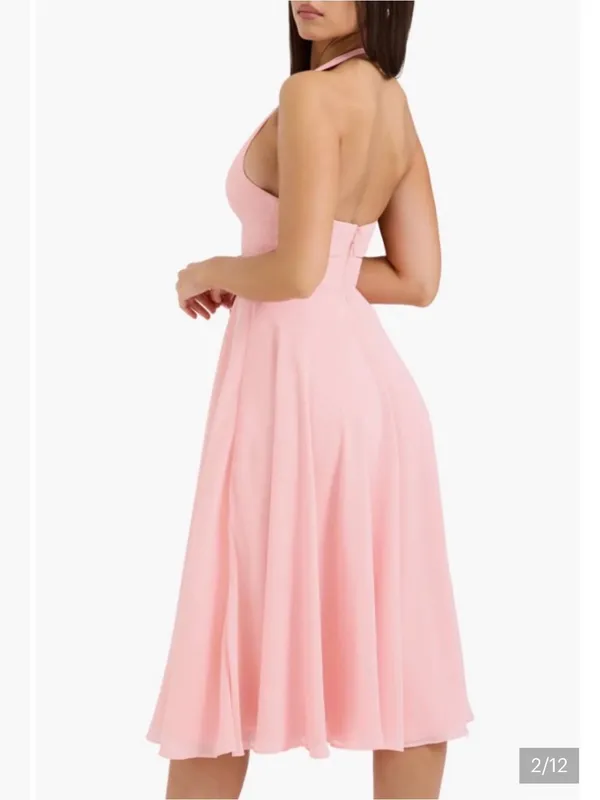 HOUSE OF CB Solada Floral Halter Midi Sundress Small A/C, PEACH PEARL - Image 2