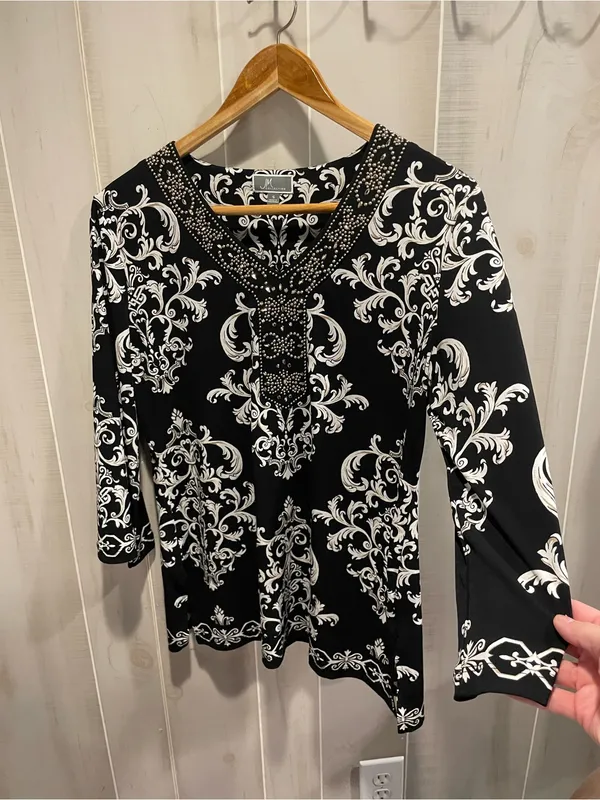 Cute Y2K stretchy flowy baroque bling collar top JM Collection regency old money - Image 3