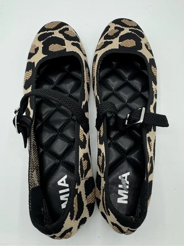 MIA Brita Mary Jane Flats Women 7.5 Tan Black GOOD Leopard Print Office Knit - Image 5