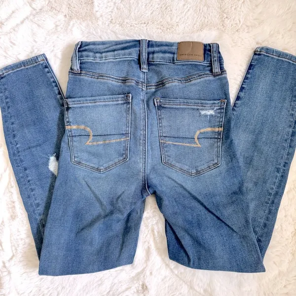 American Eagle Super Hi-Rise Distressed Ripped Jeggings 00 X-Short - Image 4