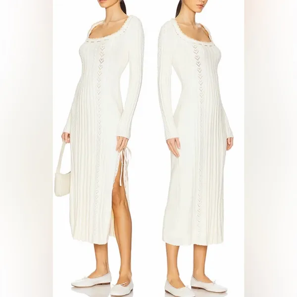 NEW FREE PEOPLE Heart Of Gold Long Sleeves knitted Midi Dress in Egret ivory M - Image 3