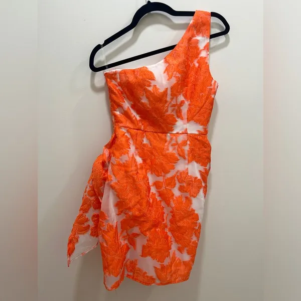 Showpo. Jacquard mini dress wrap neon embroidered One shoulder asymmetrical - Image 7