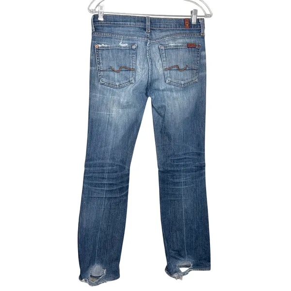 Y2K 7 For All Mankind Bootcut Jeans 28 Low Rise Distressed Medium Wash - Image 4