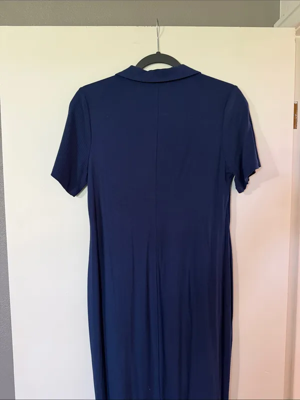 nine britton Navy Short-Sleeve Polo Collar Maxi Dress with V-Notch - Image 7