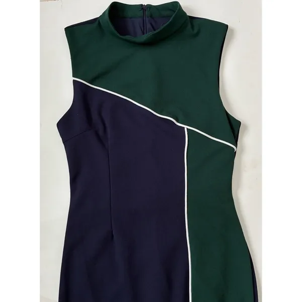 Alexia Admor Hunter‎ Green Navy Colorblock Mock Neck Sheath Dress M - Image 4