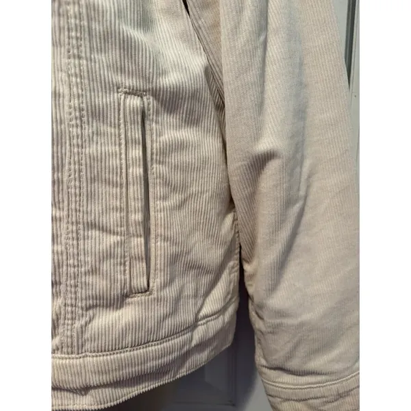 Levi's Sherpa Trucker Jacket Corduroy Cream Ivory Size L Fleece Lined Coat - Image 4