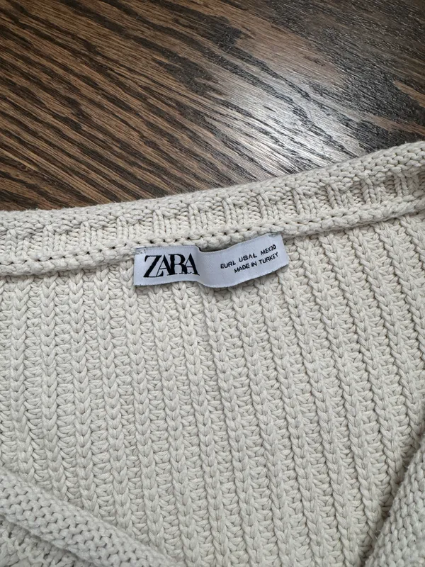 ZARA Cream Beige Chunky Knit Asymmetrical Cropped Sweater Jumper - Image 6