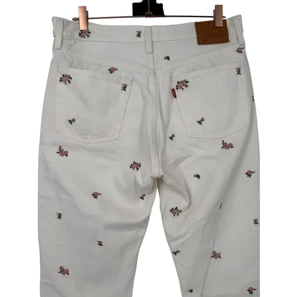 Anthropologie Women's Levis 501 Floral Embroidered Jeans White Size 29 Feminine - Image 9