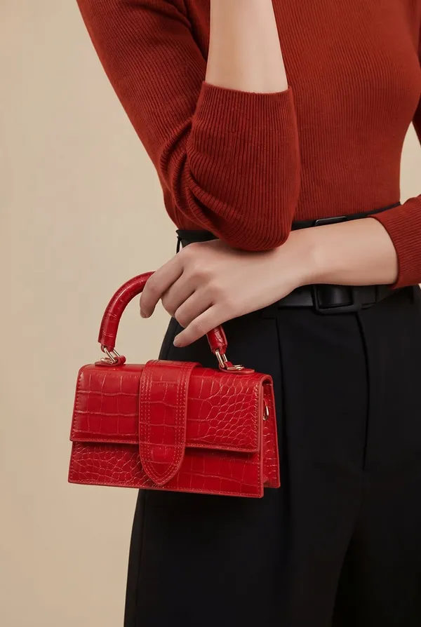 Adam Forever Red Crocodile Embossed Patent Leather Handbag Satchel Crossbody - Image 2