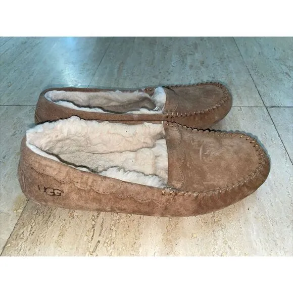 UGG‎ Australia Women Chestnut Brown 1016476 Suede Sheepskin Slippers Loafer Sz 8 - Image 5