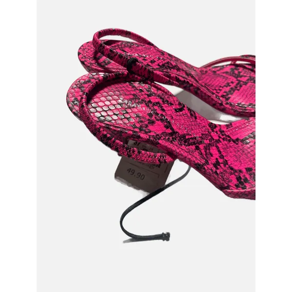 Zara Heeled Sandals Women 6.5 Pink Snakeskin‎ Strappy Kitten Heel Party Chic - Image 2
