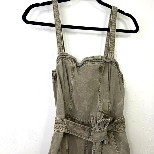 Free People FP Go West Olive Green Utility Cargo Denim Relaxed Leg Jumpsuit XS - Image 8