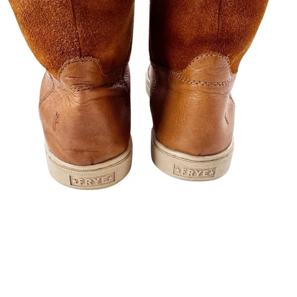 Frye Gemma Tall Shearling Boots Suede and Leather Cognac Size 8.5 - Image 6