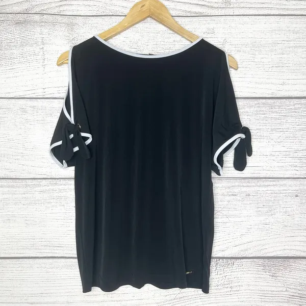 Ivanka Trump Black & White Trim Open Tie Sleeve Blouse Top Size Small - Image 11
