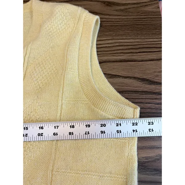 Vintage Style Yellow Cable Knit‎ V-Neck Sweater Vest Sleeveless Pastel Top L - Image 6