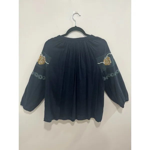 Lucky Brand Embroidered Boho Peasant Blouse Tie Neck M - Image 7